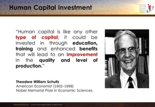 www.emiratesid.ae © 2013 Emirates Identity Authority. All rights reserved
Human Capital Investment
“Human capital is like any other
type of capital; it could be
invested in through education,
training and enhanced benefits
that will lead to an improvement
in the quality and level of
production.”
Theodore William Schultz
American Economist (1902-1998)
Nobel Memorial Prize in Economic Sciences.
 