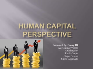 Human Capital Perspective Presented By: Group D2 Ajay Kumar Verma Anusha John Ruchi Gupta Sagar Saxena Sumit Agarwala  