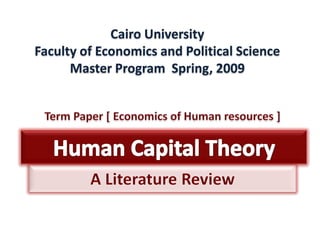 Cairo University
Faculty of Economics and Political Science
      Master Program Spring, 2009
 