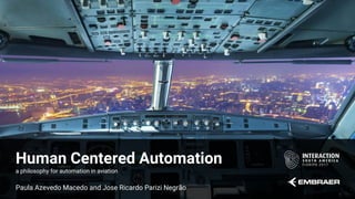 Human Centered Automation
a philosophy for automation in aviation
Paula Azevedo Macedo and Jose Ricardo Parizi Negrão
 