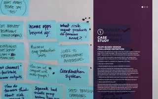Case 
study 
Team-based design 
challenge definition 
In Ethiopia, IDE defined the design challenge through a series of different 
steps. First a small core team – the country director and IDE corporate 
staff — determined a set of criteria and short list of important challenges. 
Armed with this information, the country director and design team 
developed a set of criteria for the design challenge. This criteria was: 
» Limited enough to complete the challenge in 3-4 days 
» Focused on farmer needs 
» Broad enough to discover what is desirable to farmers 
Next, the team listed all the challenges they wanted to pursue. 
The country director then gave the team some information about the 
conversation among the core team which helped to focus the choices. 
Referring back to the criteria the team developed, the challenges were 
narrowed through a democratic vote. The top three were: 
» What can we offer farmers who don’t have enough rainwater access? 
» What are the best ways to communicate IDE offerings to farmers? 
» What makes farmers say yes? 
The team discussed the possibilities and decided that the second and 
third were actually closely related. So the team re-phrased the Design 
Challenge to become: “Define the appropriate approach for reaching 
a larger number of smallholder farmers with IDE offerings.” 
After more discussion and a final vote, this challenge was selected. 
H C D 
 