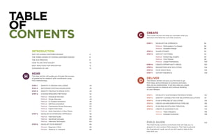 TABLE 
OF 
Contents 
Introduction 
Why Do Human-Centered Design? 4 
The Three Lenses of Human-Centered Design 6 
The HCD Process 8 
How to Use this Toolkit 10 
BEST PRACTICES FOR Innovation 12 
Scenarios of Use 14 
Hear 
The Hear section will guide you through the process 
of preparing for research with constituents using 
HCD methodology. 
Step 1: Identify a Design Challenge 34 
Step 2: Recognize Existing Knowledge 39 
Step 3: Identify People to Speak With 40 
Step 4: Choose Research Methods 42 
Method: Individual Interview 42 
Method: Group Interview 44 
Method: In-Context Immersion 46 
Method: Self-Documentation 50 
Method: Community-Driven Discovery 53 
Method: Expert Interviews 55 
Method: Seek Inspiration in New Places 57 
Step 5: Develop an Interview Approach 58 
Method: Interview Guide 58 
Method: Sacrificial Concepts 60 
Method: Interview Techniques 64 
Step 6: Develop Your Mindset 66 
Mindset: Beginner’s Mind 66 
Mindset: Observe vs. Interpret 68 
Create 
The Create section will help you translate what you 
learned in the field into concrete solutions. 
Step 1: Develop the Approach 84 
Method: Participatory Co-Design 84 
Method: Empathic Design 89 
Step 2: Share Stories 92 
Step 3: Identify Patterns 94 
Method: Extract Key Insights 94 
Method: Find Themes 98 
Method: Create Frameworks 100 
Step 4: Create Opportunity Areas 102 
Step 5: Brainstorm New Solutions 104 
Step 6: Make Ideas Real 106 
Step 7: Gather Feedback 108 
Deliver 
The Deliver section will give you the tools to go 
from ideas and prototypes to solutions and plans 
that can be implemented. It will also help you create 
a learning plan to measure and continue iterating 
on your designs. 
Step 1: Develop a Sustainable Revenue Model 126 
Step 2: Identify Capabilities for Delivering Solutions 131 
Step 3: Plan a Pipeline of Solutions 134 
Step 4: Create an Implementation Timeline 138 
Step 5: Plan Mini-Pilots and Iteration 140 
Step 6: Create a Learning Plan 144 
Method: Track Indicators 146 
Method: Evaluate Outcomes 148 
FIELD GUIDE 154 
The Field Guide contains worksheets that will help you to 
prepare for and conduct field research. The Field Guide and 
the Aspirations Cards, are all you will need to take to the 
field with you. 
 
