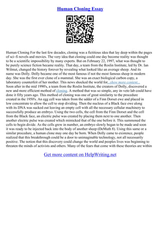 Human Cloning Essay | PDF