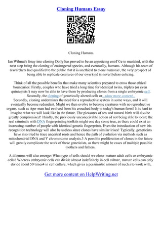 Human Cloning Essay | PDF