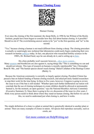 Human Cloning Essay | PDF