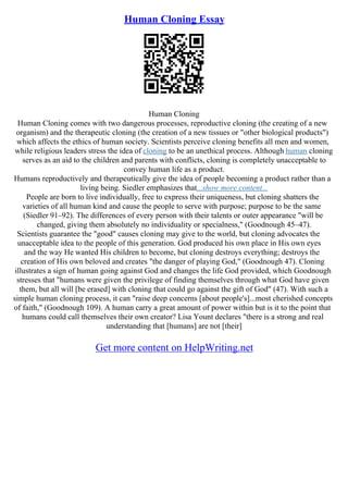 Human Cloning Essay | PDF
