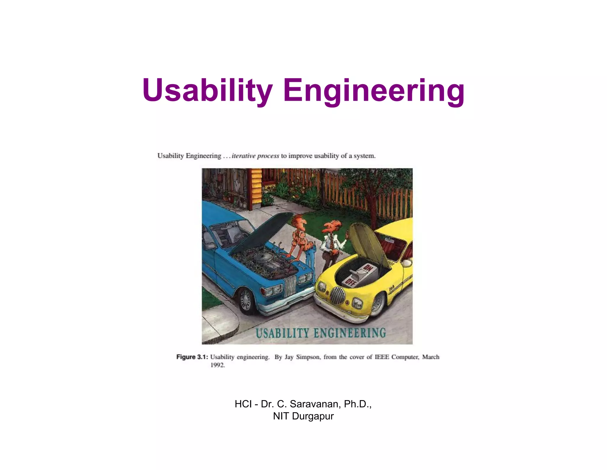 Usability Engineering
HCI - Dr. C. Saravanan, Ph.D.,
NIT Durgapur
 