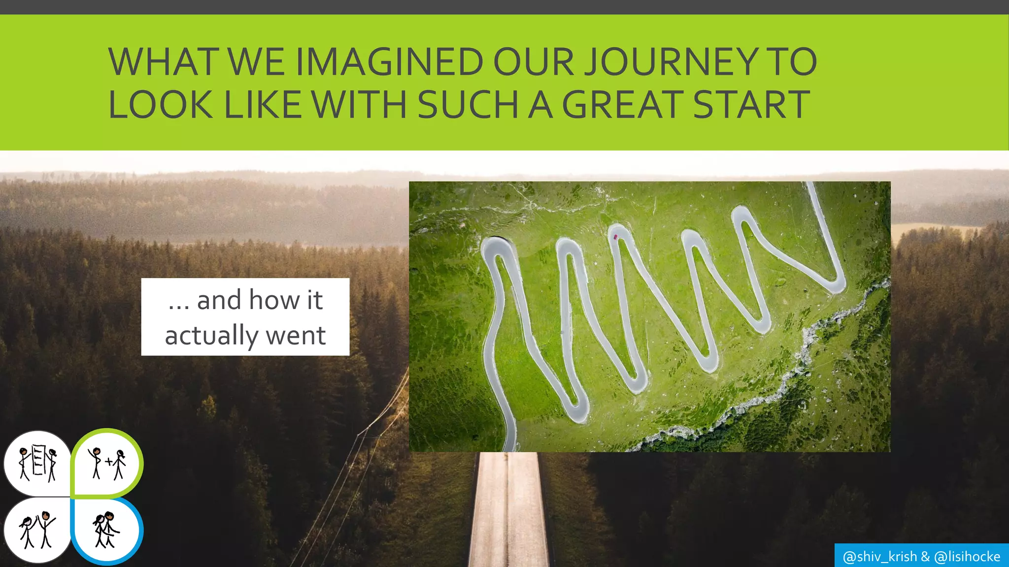 WHATWE IMAGINED OUR JOURNEYTO
LOOK LIKE WITH SUCH A GREAT START
@shiv_krish & @lisihocke
… and how it
actually went
 
