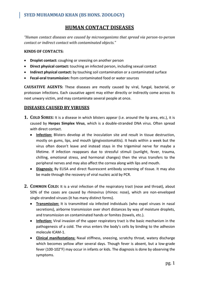 Human Contact Point Human Contact Diseases | PDF