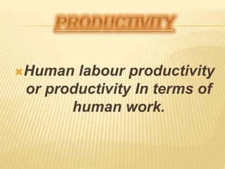 Human labour productivity
or productivity In terms of
human work.
 
