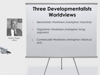 Three Developmentalists
                        Worldviews
                 1.   Mechanistic Worldview (metaphor: machine)...