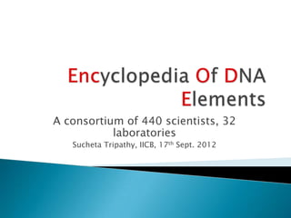 A consortium of 440 scientists, 32
           laboratories
   Sucheta Tripathy, IICB, 17th Sept. 2012
 