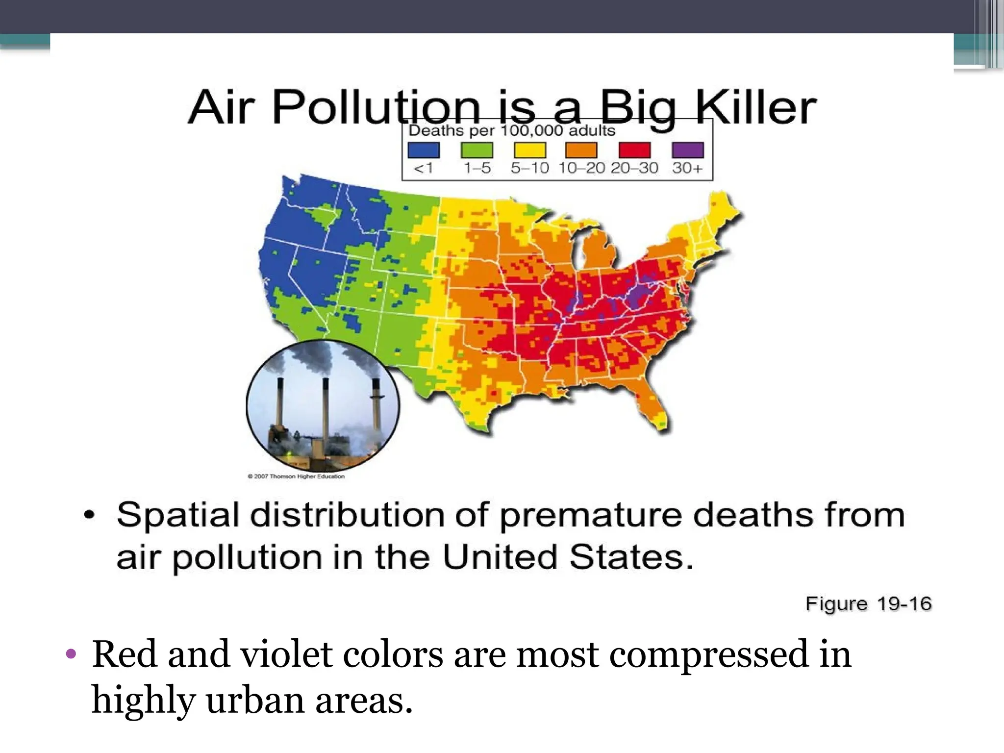 • Red and violet colors are most compressed in
highly urban areas.
 