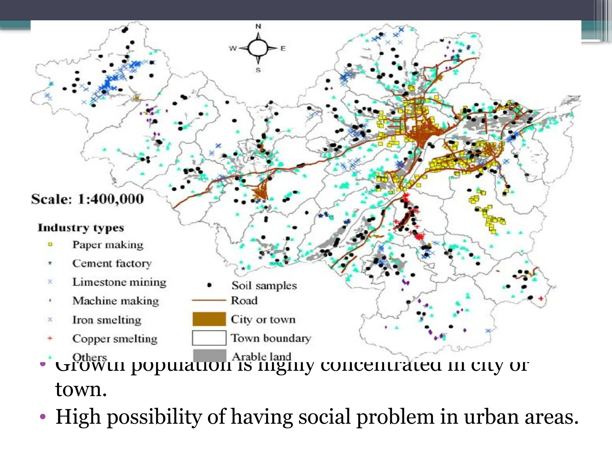 • Growth population is highly concentrated in city or
town.
• High possibility of having social problem in urban areas.
 