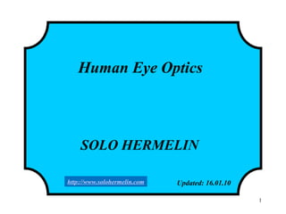 1
Human Eye Optics
SOLO HERMELIN
Updated: 16.01.10http://www.solohermelin.com
 