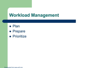 Workload Management




Plan
Prepare
Prioritize

Downloaded from www.avhf.com

 