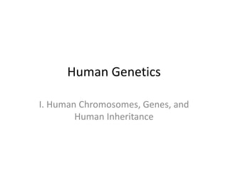 Human Genetics
I. Human Chromosomes, Genes, and
Human Inheritance
 