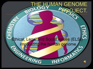 THE HUMAN GENOME PROJECT.  Ethical, Legal and Social issues (ELSI) implicating the human genome 