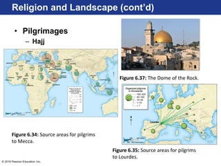 © 2016 Pearson Education, Inc.
• Pilgrimages
– Hajj
Religion and Landscape (cont’d)
Figure 6.34: Source areas for pilgrims
to Mecca.
Figure 6.35: Source areas for pilgrims
to Lourdes.
Figure 6.37: The Dome of the Rock.
 
