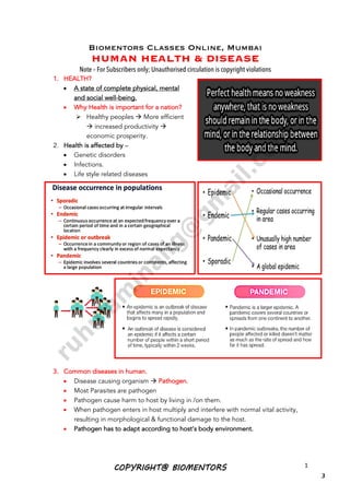 3
COPYRIGHT@ BIOMENTORS 1
Biomentors Classes Online, Mumbai
HUMAN HEALTH & DISEASE
Note – For Subscribers only; Unauthoris...