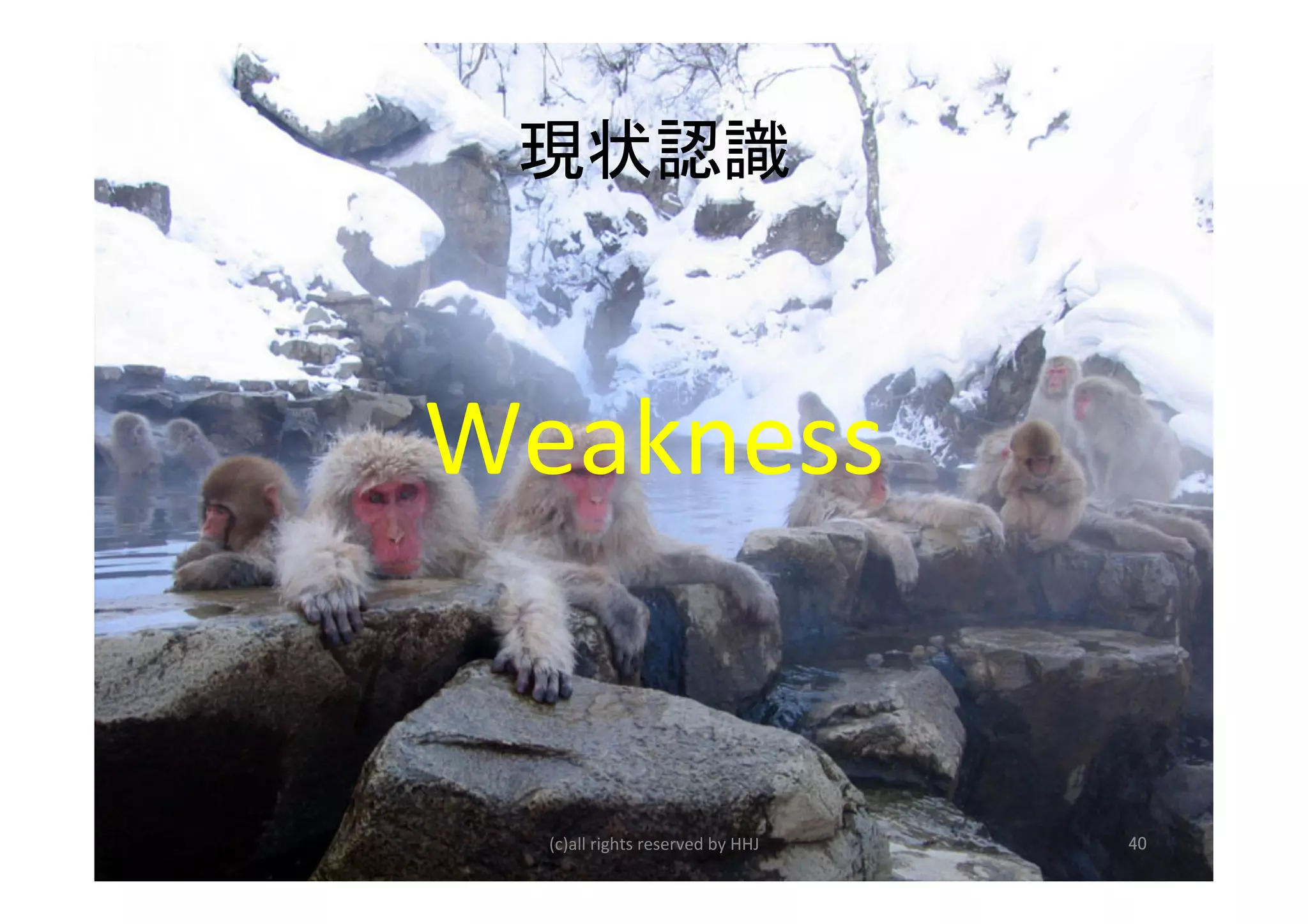 現状認識	
Weakness	
(c)all	rights	reserved	by	HHJ	 40	
 