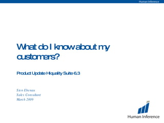 What do I know about my customers? Product Update HIquality Suite 6.3 Sten Ebenau Sales Consultant March 2009 