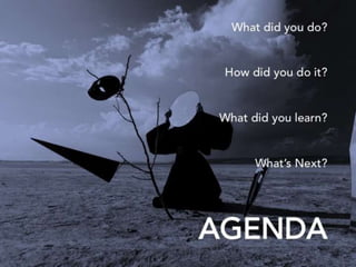 2
AGENDA
Time isn’t now, it’s a collection of whens.
EXISTENCE
20%
Mission Review
Timeline of project and
reasons behind our
choices.
Marketplace
Changes to the market
place during our mission.
Disruption
Platform / Experience
review.
Dialog
Feedback and close.
10% 30% 40%
Be Still
 