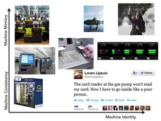 46
2013 vs. 2014
What can you do with environmental data?
70%
Sound
Environment: 2013 was a
much quieter year with my
average noise at home
coming in at 55db vs. 67db in
2013. I also warmed my heart
up, my average bedroom
temperature went from 73
degrees in 2013 to a balmy
77 degrees in 2014.
38%
Eat
Consumption: I dropped my
overall calorie intake by close
to 40% in 2014 vs. 2013.
60%
Move
Fitness: 60% of more my day
was spent moving.
88%
Sleep
Rest: 2321 hours vs. 1817
hours of deep sleep.
Existence
 