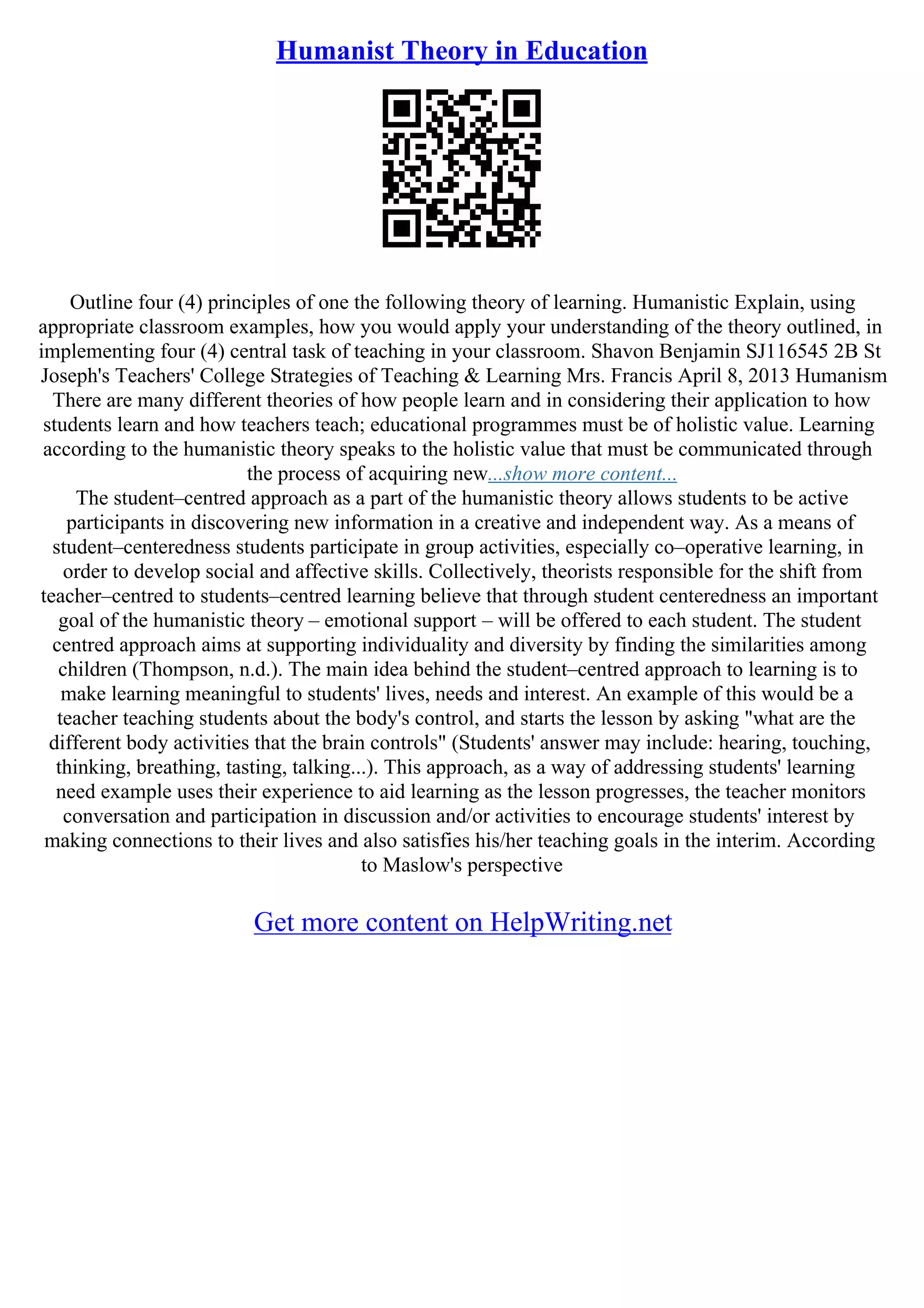 Humanism Essay | PDF