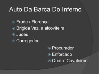 Auto Da Barca Do InfernoFrade / FlorençaBrigida Vaz, a alcoviteiraJudeuCorregedorProcuradorEnforcadoQuatro Cavaleiros