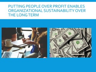 PUTTING PEOPLE OVER PROFIT ENABLES
ORGANIZATIONAL SUSTAINABILITYOVER
THE LONGTERM
 