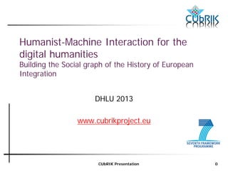 CUbRIK Presentation 
0 
Humanist-Machine Interaction for the 
digital humanities 
Building the Social graph of the History of European 
Integration 
DHLU 2013 
www.cubrikproject.eu 
 