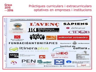 Pràctiques curriculars i extracurriculars
optatives en empreses i institucions
 