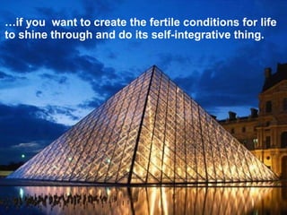 …if you want to create the fertile conditions for life
to shine through and do its self-integrative thing.
 