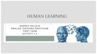 AN D R E A VAL L E J O
E N G L I S H T E AC H I N G P R AC T I C U M
F I R S T T E R M
AC T I V I T Y 1 . 4
HUMAN LEARNING
 