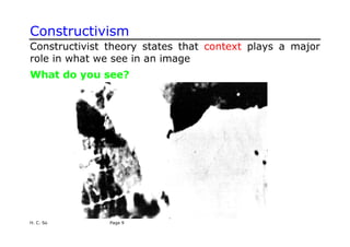 Constructivism
Constructivist theory states that context plays a major
role in what we see in an image
What do you see?
H. C. So Page 9
 