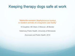 Keeping therapy dogs safe at work
“Methicillin-resistant Staphylococcus aureus
in resident animals of a long-term care fac...