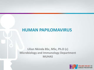 HUMAN PAPILOMAVIRUS
Lilian Nkinda BSc, MSc, Ph.D (c)
Microbiology and Immunology Department
MUHAS
 