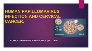 HUMAN PAPILLOMAVIRUS
INFECTION AND CERVICAL
CANCER.
COMR. EZEKWU PRINCE-PRECIOUS K. (MLT, OHS)
 