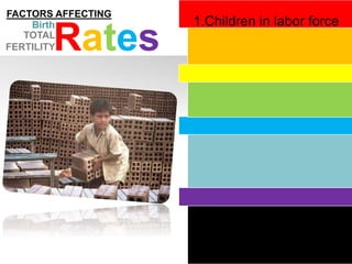 1.Children in labor force
TOTAL
FERTILITYRates
FACTORS AFFECTING
Birth
 