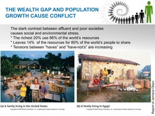 THE WEALTH GAP AND POPULATION
GROWTH CAUSE CONFLICT
The stark contrast between affluent and poor societies
causes social and environmental stress.
* The richest 20% use 86% of the world’s resources
* Leaves 14% of the resources for 80% of the world’s people to share
* Tensions between “haves” and “have-not’s” are increasing
ReportofJamaicaOlazo
 