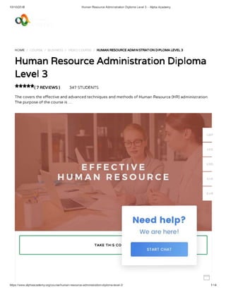 Human Resource Administration Diploma Level 3 - Alpha Academy