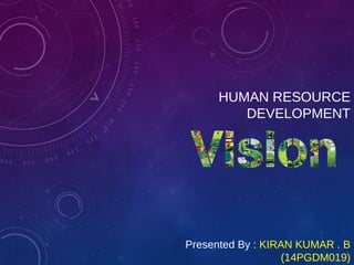 HUMAN RESOURCE
DEVELOPMENT
Presented By : KIRAN KUMAR . B
(14PGDM019)
 
