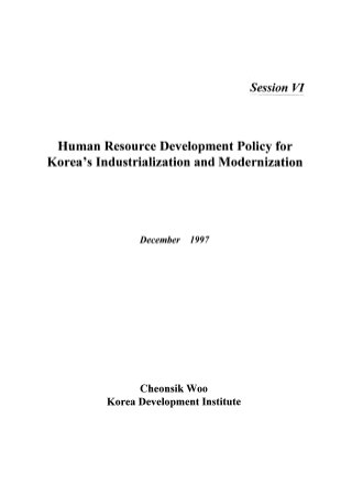 Human Resource Development Policy for Korea's Industrialization and Modernization