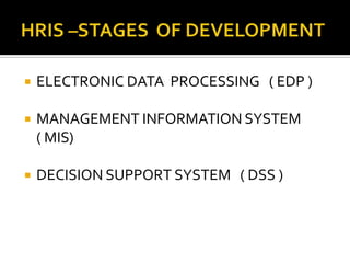  ELECTRONIC DATA PROCESSING ( EDP )
 MANAGEMENT INFORMATION SYSTEM
( MIS)
 DECISION SUPPORT SYSTEM ( DSS )
 