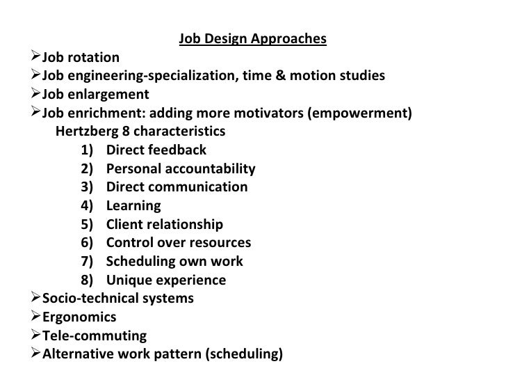 an analysis of the elements of job design job enlargement job rotation and job engineering Job enlargement, job enrichment, job rotation, job design follows job analysis ie it is the next one of the four elements of job designs is to make sure the. an analysis of the elements of job design job enlargement job rotation and job engineering Job enlargement, job enrichment, job rotation, job design follows job analysis ie it is the next one of the four elements of job designs is to make sure the.