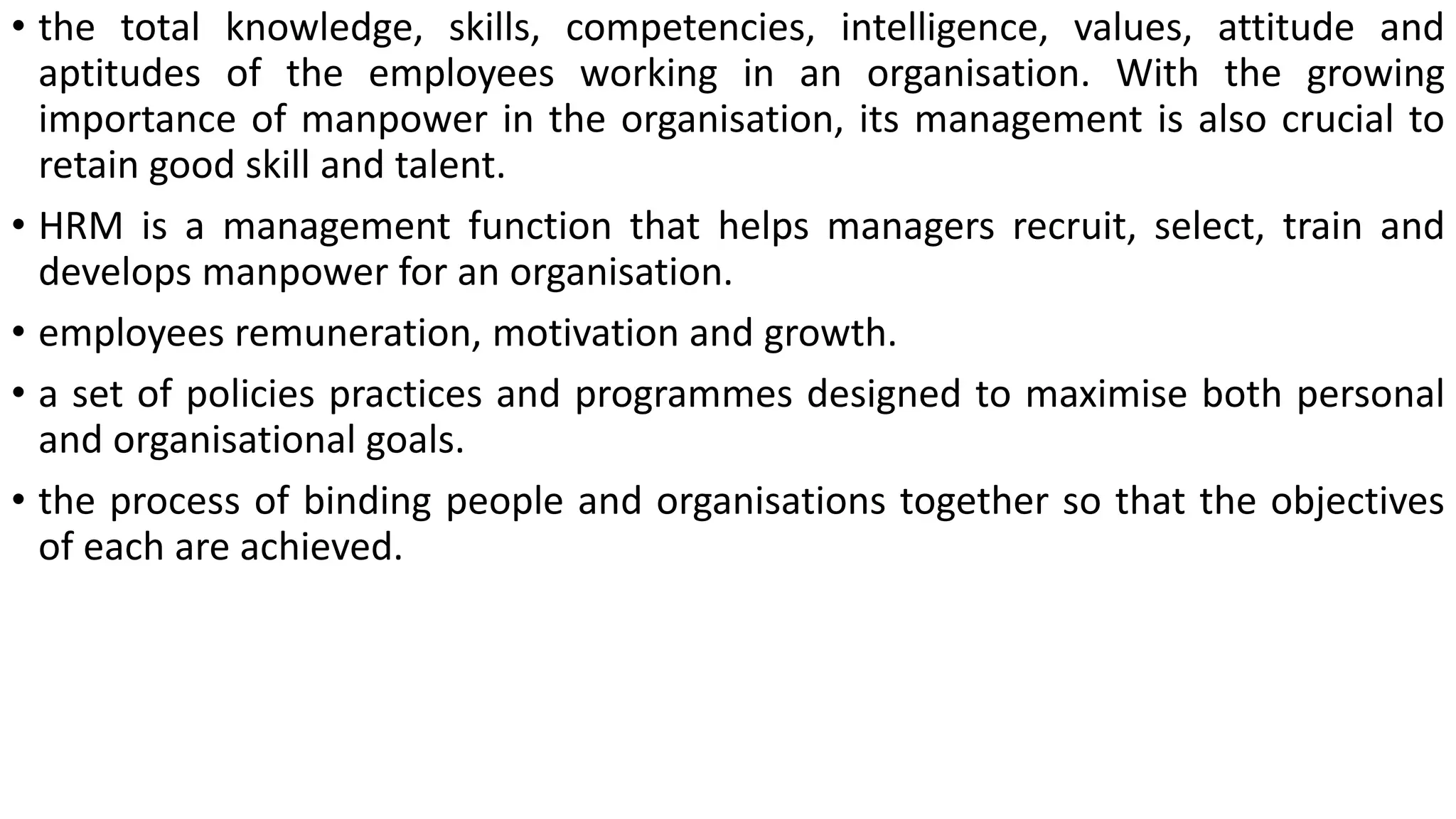 Human Resource Management Definition Concepts Aim Objectives Scope