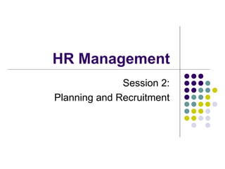 HR Management  Session 2:  Planning and Recruitment  