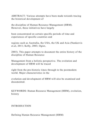 Human Resource Management 4EVOLUATION HISTORY OF H.docx