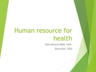 Human resource for
health
SAID MOALIM MBBS, MPH.
December, 2020
 